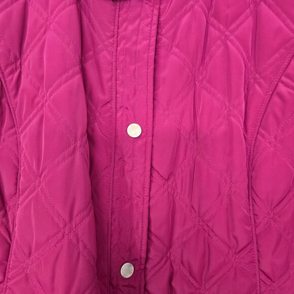 Talbots Petite Diamond Quilted Faux Fur Lined Snap Front Jacket Deep Red Large - Picture 5 of 11